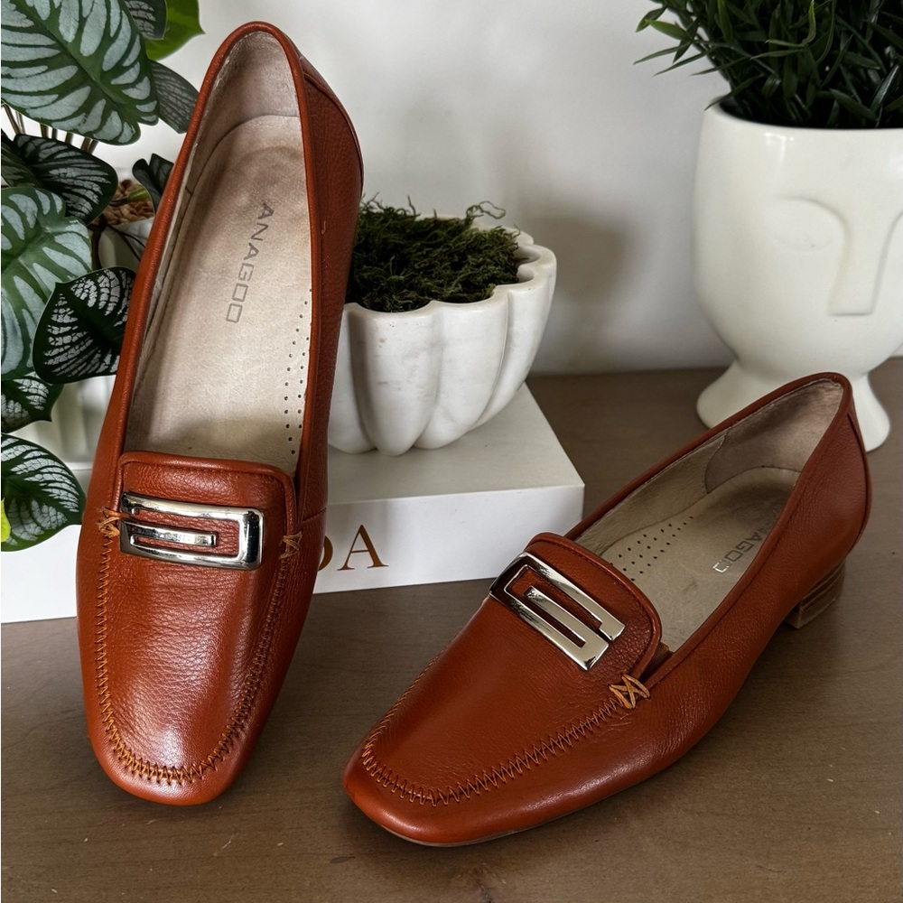 Women's Tan Loafers with Silver Buckle
